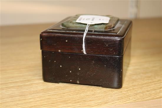 A Chinese hardstone and wood box length 11.5cm